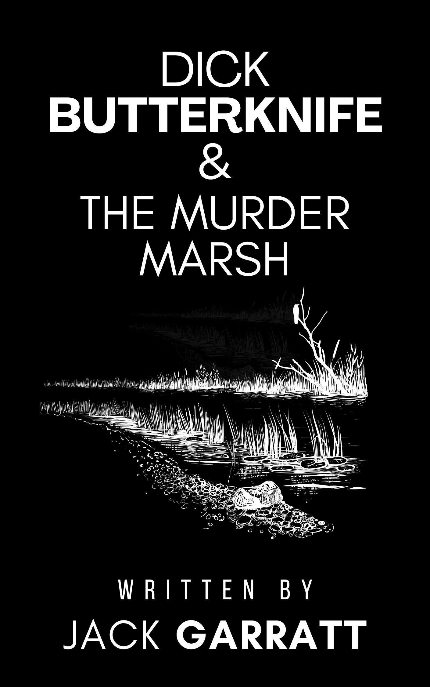 A book cover displaying a foreboding marsh with a crow perched on a snag.